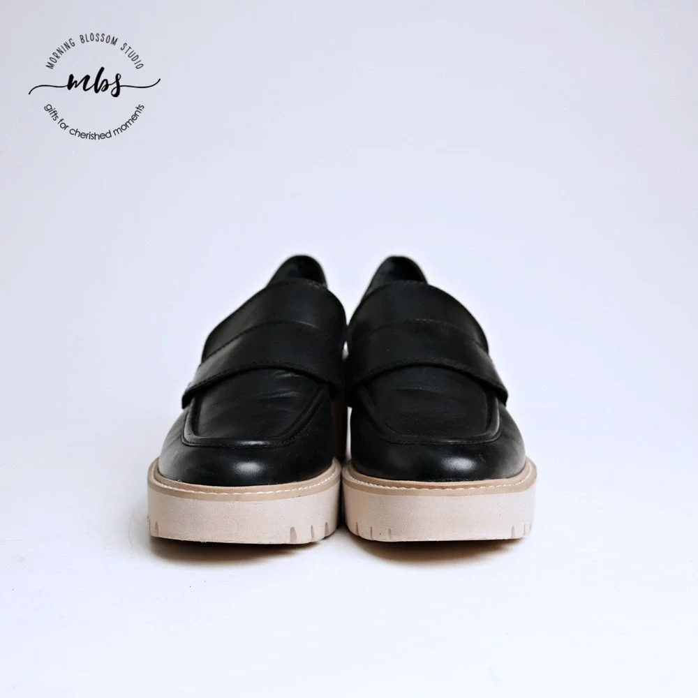 Dolce Vita Halona Leather Chunky Lug Sole Penny Platform Loafers Black Women 9.5